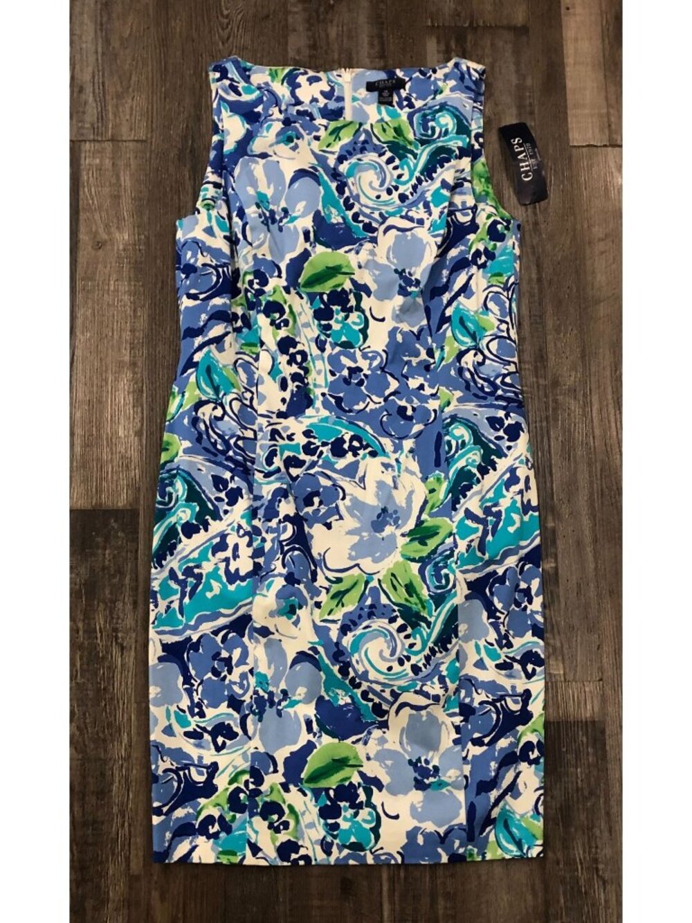 Chaps Sheath Sleeveless Dress Womens Size 14 Blue Floral New $80 Tags